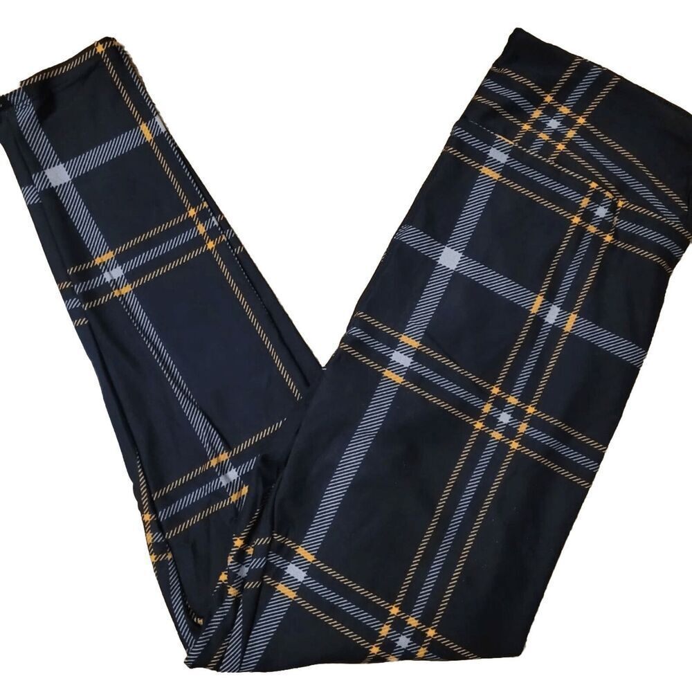 Gigi + Jax Kids Black Plaid Leggings with Yellow and Gray Windowpane
